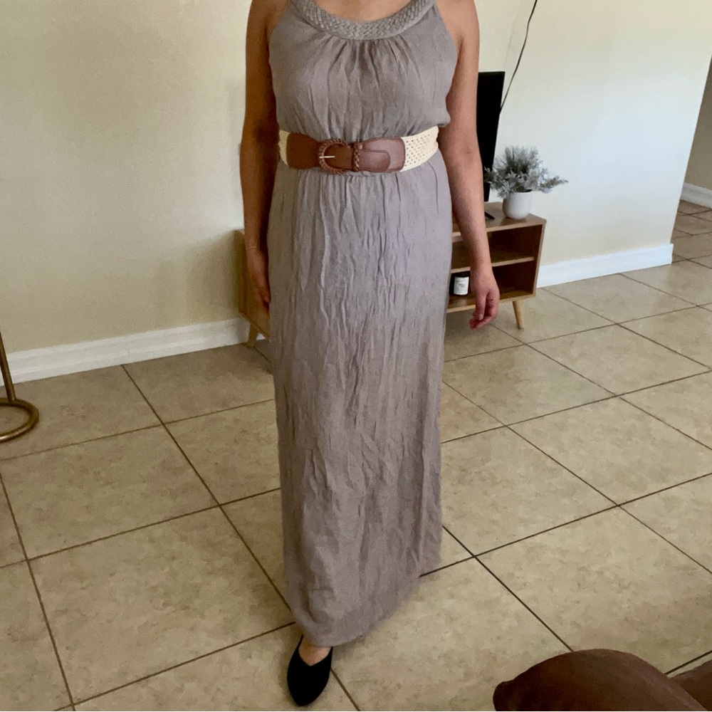 AGB Gray Ribbed Sleeveless Maxi Sundress